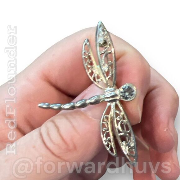 Vintage Premier Design Silver Tone Dragonfly Brooch with Rhinestone - Picture 5 of 10
